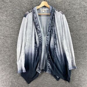 World Unity Cardigan Women L Large Gray Ombre V-Neck One Button Long Sleeve